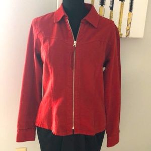 CAbi Red jean jacket front zipper
